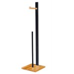 D�rouleur papier wc + stock sur pied en bois noir et bambou 19x19x71cm