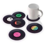 Dessous de verre en vinyle r�tro cowijk, disque, tasse, caf�, degr� de chaleur, clics, tasse, polym�res, ...