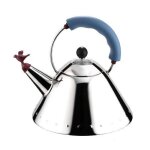A di alessi 9093 bouilloire en acier inoxydable 18 / 10 avec poign�e et sifflet - oisillon en pa - bleu ...