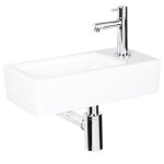 Differnz helios vasque � poser ¿ lavabo salle de bain 36x18x9 cm ¿ vasque c�ramique avec robinet droit ...