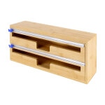 Distributeur film alimentaire et papier aluminium en bambou double compartiment cheffinger beige