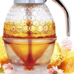 Distributeur de miel ou de sirop d'rable en verre anti - goutte - magnifique verseur a miel en nid d'abeille ...