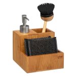 Distributeur de savon + brosse + eponge bambou
