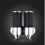 Distributeur savon liquide acier inoxydable poussoir double r�servoir 50cl noir yonis