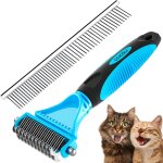 Dog brush, cat brush, anti animal hair comb, grooming rake - remove 96% of dead hair and knots, professional ...