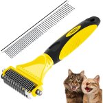 Dog brush, cat brush, anti animal hair comb, grooming rake - remove 96% of dead hair and knots, professional ...