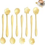 (doré) 8pcs cuillère a café cuillère a thé cuillères en acier inoxydable en forme de fleur pour le dessert, ... (doré) 8pcs cuillère a café cuillère a thé cuillères en acier inoxydable en forme de fleur pour le dessert, ...