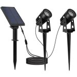 Doubles spots solaires reli�s 2x roundy noir aluminium 200lm