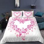 Doux ensemble parure de lit x cm avec taies d'oreiller, rose coeur rose d imprim�� pi��ces ensemble de ...