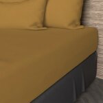 Drap housse en coton 57 fils 90x200 cm uni moutarde, par soleil d'ocre