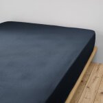 Drap housse en coton bleu 160x200 cm