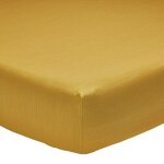 Drap housse fines rayures en bambou jaune 140 x 190