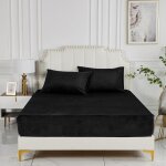 Drap - housse en peluche, 160 x 200 x 30 cm, noir, chaud pour l'hiver, moelleux, convient pour matelas ...