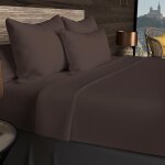Drap plat en coton 57 fils 260x300 cm uni brun, par soleil d'ocre