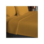 Drap plat en coton 57 fils 260x300 cm uni moutarde, par soleil d'ocre