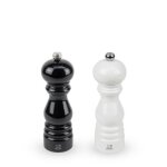 Paris duo de moulins a poivre et a sel manuels en bois laqu� noir et laqu� blanc 18 cm - 7
