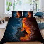 Eau feu guitare housse de couette x imprim�� d musique parure de lit personnes ado fille enfants microfibre ...