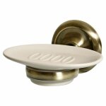 Ecru r�tro salle de bains en laiton antique poign�e murale + plaque de savon plat en c�ramique