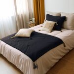 Edredon en coton avec pompons 190x90cm gris fonc�