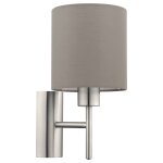 Eglo pasteri - 1 applique murale nickel satin� avec abat - jour en tissu taupe, e27