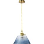 Eksed lampe suspendue vintage 20cm verre texturis� bleu, hauteur r�glable e27 pour salon, cuisine, salle ...