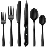 El�gant ensemble de couverts en acier inoxydable noir 24 pi�ces pour 4 personnes ¿ durable, lavable ...