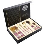 El�gant ensemble de couverts en acier inoxydable violet 24 pi�ces : couteaux, fourchettes et cuill�res ...