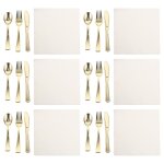 El�gant ensemble de couverts jetables dor�s : 6 cuill�res, fourchettes et emporte - pi�ces avec serviettes ...