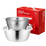 Ensemble de 2 bols a salade micro - perfors avec panier a mailles perfores, passoire de cuisine, lavage ...
