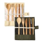 Ensemble de 2 couverts en bambou, ustensiles de voyage en bambou, couteau r�utilisable, fourchette cuill�re ...