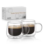 Ensemble de 2 tasses a caf en verre transparent, a double paroi, isol, avec poigne, parfait pour expresso ...