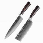 Ensemble de 2pcs - santoku couteau de chef en acier inoxydable 5cr15, outils de cuisine, couteau a pain, ... Ensemble de 2pcs - santoku couteau de chef en acier inoxydable 5cr15, outils de cuisine, couteau a pain, ...
