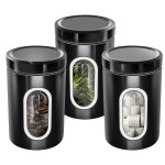 Ensemble 3 botes empilables pour caf sucre fentre transparent hermtique cheffinger noir