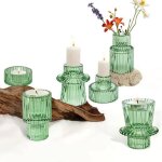 Ensemble de 3 bougeoirs en verre verts style boh�me photophore double face