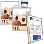 Ensemble 3 cadres photo 40x60 cm beige bois mdf verre acrylique incassable design moderne suspendu vertical ...