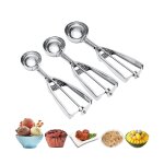 Ensemble de 3 cuillres a glace en acier inoxydable avec gchette - tailles polyvalentes pour biscuits, ...