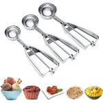 Ensemble de 3 cuillres a glace et a biscuits en acier inoxydable - ergonomiques, multi - usages, faciles ...