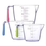 Ensemble de 3 tasses a mesurer avec echelle, verre a mesurer en plastique transparent, cylindre a mesurer ...