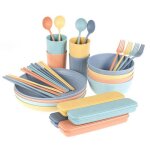 Ensemble de 32 pices de paille de bl, matriel naturel, vaisselle, bols, tasses, assiettes, couverts, ...
