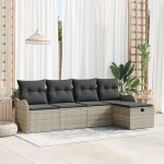 Ensemble de 5 pi�ces de canap� de jardin avec coussins gris clair poly rotin, canap� de jardin 2 places ...