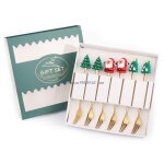 Ensemble de 6 cuill�res et fourchettes en acier inoxydable avec arbre de no�l, coffret cadeau avec pendentif ...