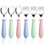 Ensemble de 6 pices de couverts enfants en acier inoxydable, 3 fourchettes et 3 cuillres, design ergonomique ...