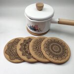 Ensemble de 6 sous - verres en bois de forme ronde, mini mandala nordique cratif, napperon pour pole ...
