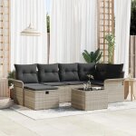 Ensemble de 7 pi�ces de canap� de jardin avec coussins en poly rotin gris clair, canap� de jardin 2 places ...