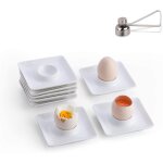 Ensemble de 8 coquetiers en porcelaine avec 1 garniture de craquelins d'?ufs en acier inoxydable, supports ...