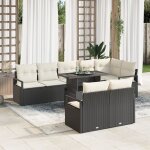 Ensemble de 9 pi�ces de canap� de jardin avec coussins en poly rotin noir, canap� de jardin 2 places ...