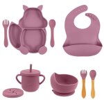Ensemble d'alimentation en silicone souple pour bb, avec nom personnalis, bol a ventouse, assiette, ...