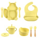 Ensemble d'alimentation en silicone souple pour bb, avec nom personnalis, bol a ventouse, assiette, ...