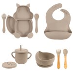 Ensemble d'alimentation en silicone souple pour bb, avec nom personnalis, bol a ventouse, assiette, ...