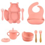 Ensemble d'alimentation en silicone souple pour bb, avec nom personnalis, bol a ventouse, assiette, ...